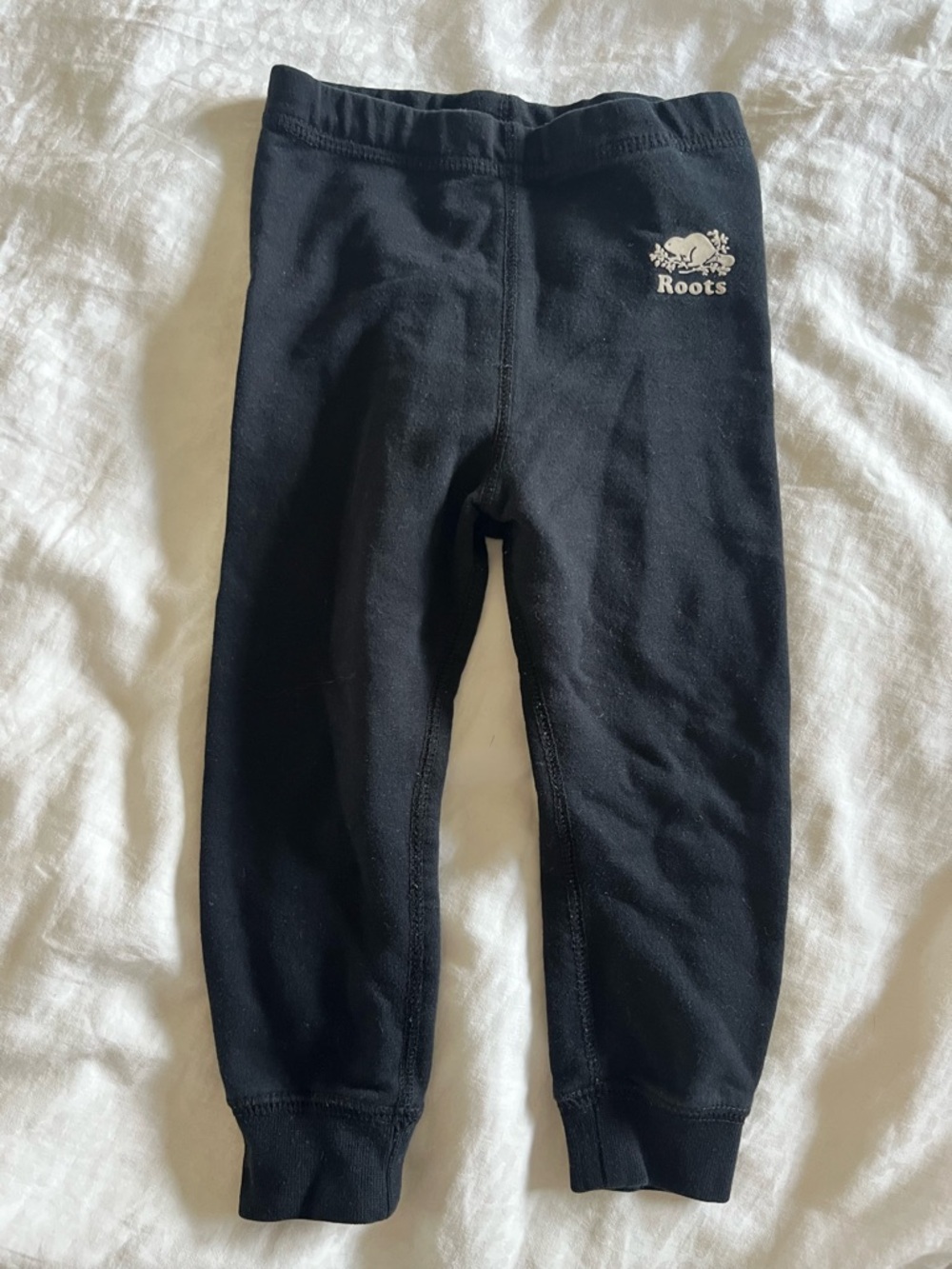 Roots black fleece leggings. 18-24m